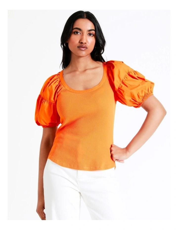 Basque Cotton Contrast Sleeve Top In Orange 8 Basque Cotton Contrast Sleeve Top In Orange - Image 6