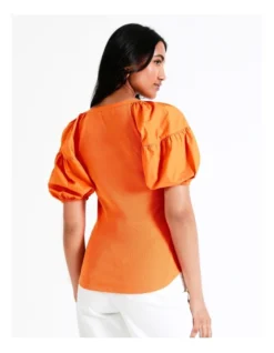 Basque Cotton Contrast Sleeve Top In Orange 15 Basque Cotton Contrast Sleeve Top In Orange -Basque Store Online 946691110 7 720x928
