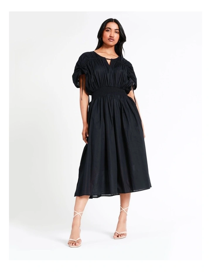 Basque Billow Midi Organic Cotton Voile Dress In Navy 3 Basque Billow Midi Organic Cotton Voile Dress In Navy