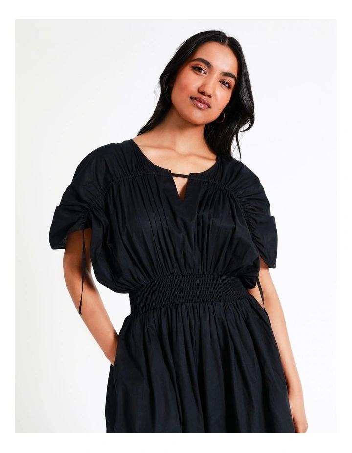 Basque Billow Midi Organic Cotton Voile Dress In Navy 4 Basque Billow Midi Organic Cotton Voile Dress In Navy - Image 2