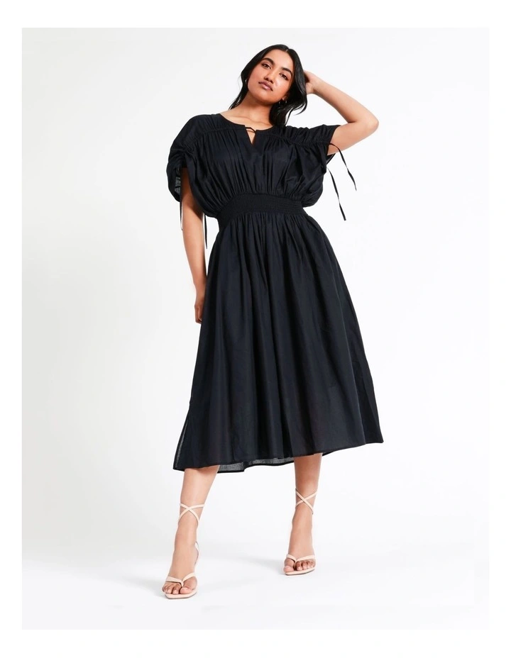 Basque Billow Midi Organic Cotton Voile Dress In Navy 7 Basque Billow Midi Organic Cotton Voile Dress In Navy - Image 5