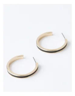 Basque Enamel Hoop Earring 30mm In Black