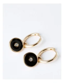 Basque Mini Enamel Disc Earring In Black