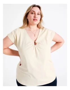 Basque Organic Cotton Blend Ring Detail Tee In Sand