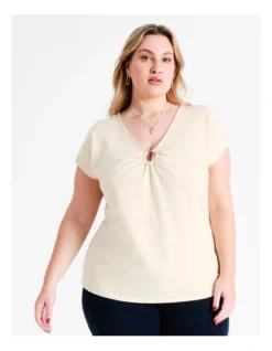 Basque Organic Cotton Blend Ring Detail Tee In Sand -Basque Store Online 948223090 4 720x928