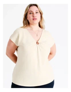 Basque Organic Cotton Blend Ring Detail Tee In Sand -Basque Store Online 948223090 5 720x928