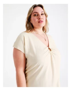 Basque Organic Cotton Blend Ring Detail Tee In Sand -Basque Store Online 948223090 7 720x928