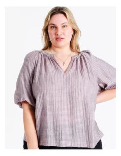 Basque Bubble Sleeve Top In Lilac