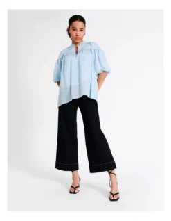 Basque Babydoll Blouse In Sky Blue