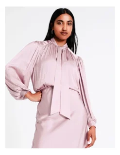 Basque Tie Neck Recycled Bruised Poly Satin Top In Lilac