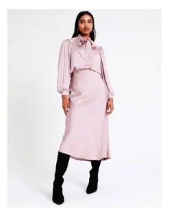 Basque Tie Neck Recycled Bruised Poly Satin Top In Lilac -Basque Store Online 956209960 3 720x928