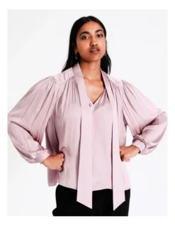Basque Tie Neck Recycled Bruised Poly Satin Top In Lilac -Basque Store Online 956209960 5 720x928