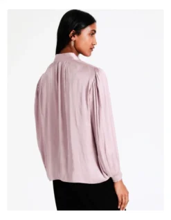 Basque Tie Neck Recycled Bruised Poly Satin Top In Lilac -Basque Store Online 956209960 6 720x928