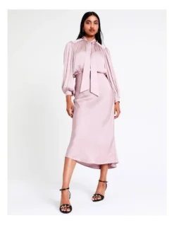 Basque Tie Neck Recycled Bruised Poly Satin Top In Lilac -Basque Store Online 956209960 7 720x928