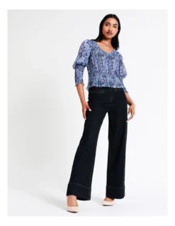 Basque Recycled Poly Printed Shirred Top In Assorted -Basque Store Online 956210050 3 720x928