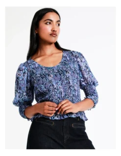 Basque Recycled Poly Printed Shirred Top In Assorted -Basque Store Online 956210050 4 720x928