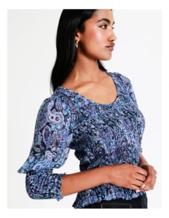 Basque Recycled Poly Printed Shirred Top In Assorted -Basque Store Online 956210050 5 720x928