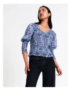 Basque Recycled Poly Printed Shirred Top In Assorted -Basque Store Online 956210050 6 720x928