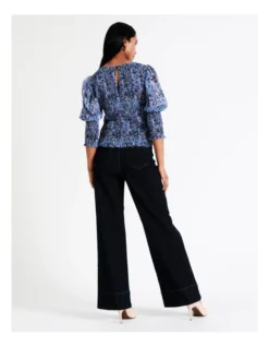 Basque Recycled Poly Printed Shirred Top In Assorted -Basque Store Online 956210050 7 720x928