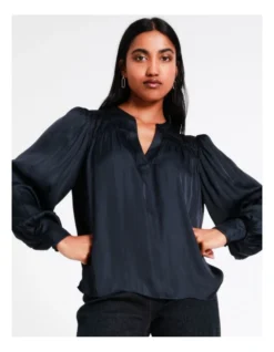 Basque Recycled Bruised Poly Satin Pintuck Top In Navy -Basque Store Online 956210140 3 720x928