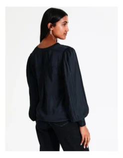 Basque Recycled Bruised Poly Satin Pintuck Top In Navy -Basque Store Online 956210140 5 720x928