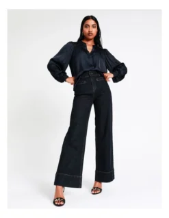 Basque Recycled Bruised Poly Satin Pintuck Top In Navy -Basque Store Online 956210140 7 720x928