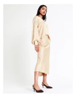 Basque Pintuck Cuff Recycled Bruised Poly Satin Shirt In Beige -Basque Store Online 956210230 4 720x928