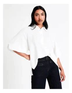 Basque Cropped Puff Sleeve Shirt In Ivory -Basque Store Online 956210320 3 720x928