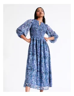 Basque Recycled Poly Shirred Bodice Midi Dress In Assorted 12 Basque Recycled Poly Shirred Bodice Midi Dress In Assorted -Basque Store Online 956210860 4 720x928