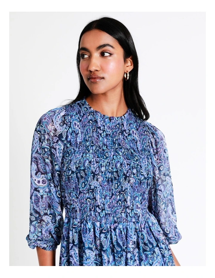 Basque Recycled Poly Shirred Bodice Midi Dress In Assorted 8 Basque Recycled Poly Shirred Bodice Midi Dress In Assorted - Image 6