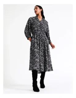 Basque Stand Collared Midi Shirt Dress In Assorted