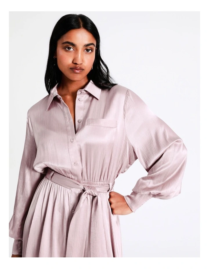 Basque Crinkle Satin Mini Shirt Dress In Lilac 4 Basque Crinkle Satin Mini Shirt Dress In Lilac - Image 2