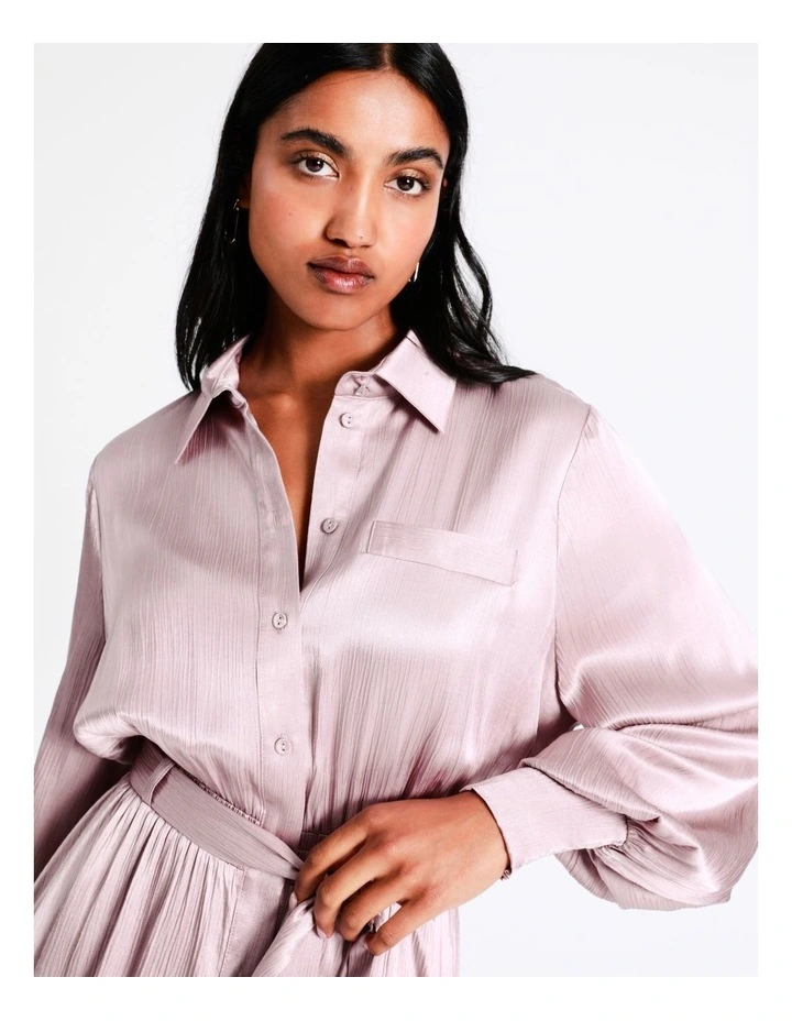 Basque Crinkle Satin Mini Shirt Dress In Lilac 8 Basque Crinkle Satin Mini Shirt Dress In Lilac - Image 6