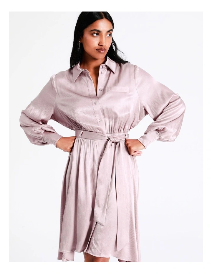 Basque Crinkle Satin Mini Shirt Dress In Lilac 9 Basque Crinkle Satin Mini Shirt Dress In Lilac - Image 7