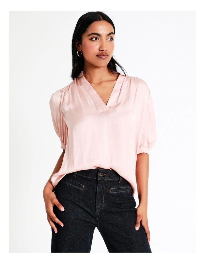 Basque Recycled Polyester Satin Blouse In Blush 4 Basque Recycled Polyester Satin Blouse In Blush - Image 2