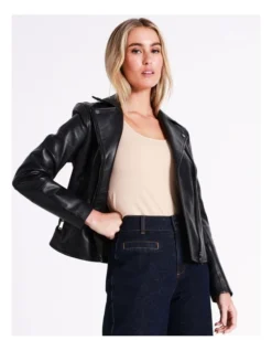 Basque Leather Biker Jacket In Black