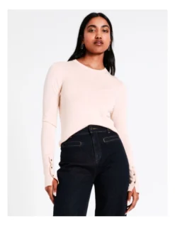 Basque Scoop Neck Button Detail Knit In Blush
