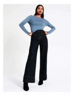 Basque Scoop Neck Button Detail Knit In Dusty Blue -Basque Store Online 967508380 5 720x928