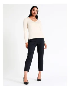 Basque Ribbed Long Sleeve T-Shirt In Sand