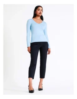 Basque Ribbed Long Sleeve T-Shirt In Sky Blue