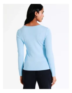 Basque Ribbed Long Sleeve T-Shirt In Sky Blue -Basque Store Online 967936330 7 720x928