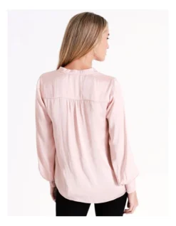 Basque Recycled Bruised Poly Satin V Neck Pop Over Blouse In Blush -Basque Store Online 968711680 6 720x928