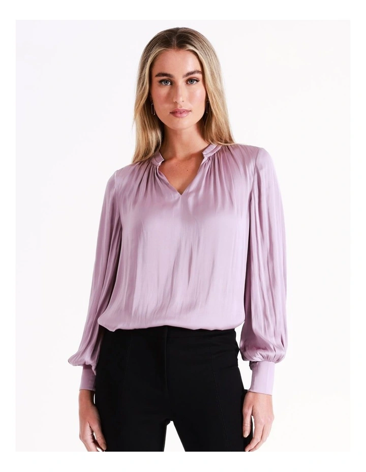 Basque Recycled Bruised Poly Satin V Neck Pop Over Blouse In Lilac 3 Basque Recycled Bruised Poly Satin V Neck Pop Over Blouse In Lilac