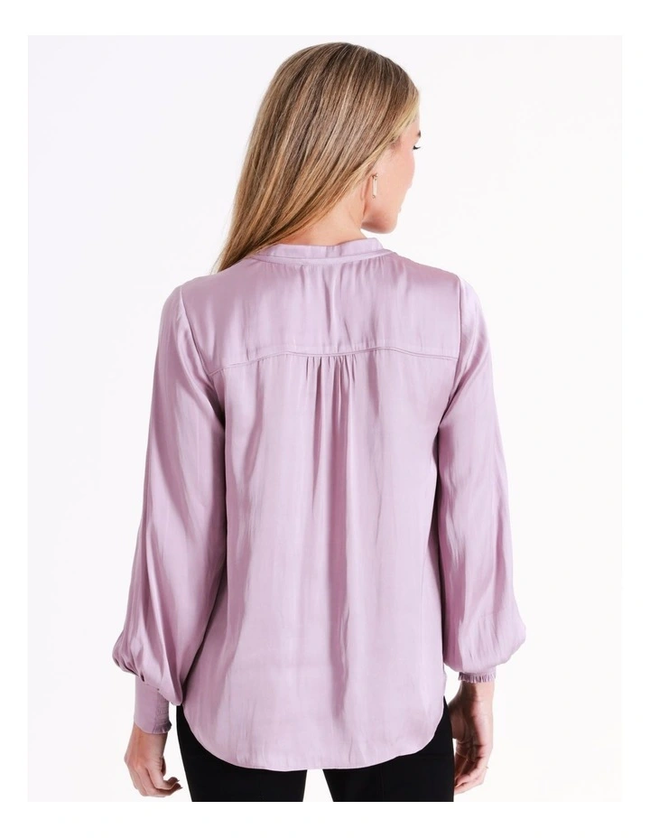Basque Recycled Bruised Poly Satin V Neck Pop Over Blouse In Lilac 4 Basque Recycled Bruised Poly Satin V Neck Pop Over Blouse In Lilac - Image 2