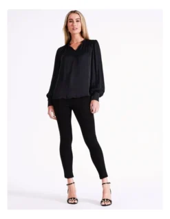 Basque Store Online 13 Basque Recycled Bruised Poly Satin V Neck Pop Over Blouse In Black
