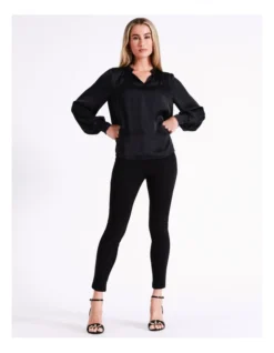 Basque Recycled Bruised Poly Satin V Neck Pop Over Blouse In Black -Basque Store Online 968711860 3 720x928