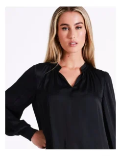Basque Recycled Bruised Poly Satin V Neck Pop Over Blouse In Black -Basque Store Online 968711860 5 720x928