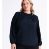 Basque Long Sleeve Woven Front Jersey Back Tee In Navy