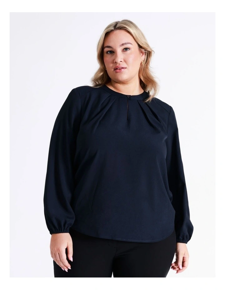 Basque Long Sleeve Woven Front Jersey Back Tee In Navy 3 Basque Long Sleeve Woven Front Jersey Back Tee In Navy