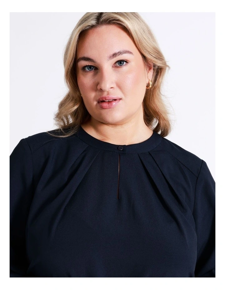 Basque Long Sleeve Woven Front Jersey Back Tee In Navy 4 Basque Long Sleeve Woven Front Jersey Back Tee In Navy - Image 2